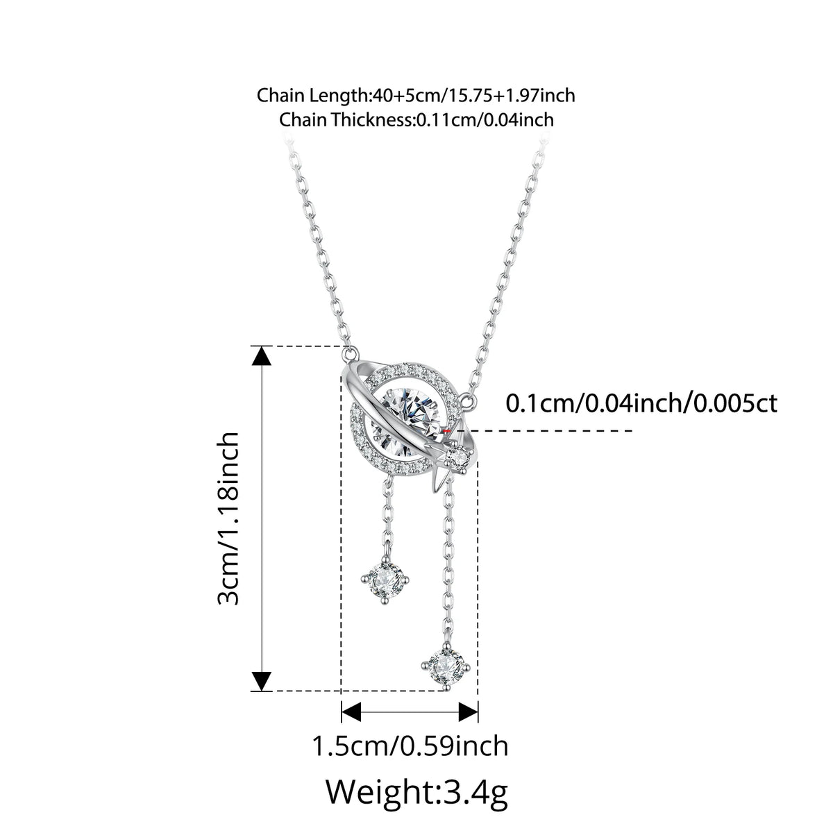 BAMOER Celestial Orbit Moissanite Necklace stone detail