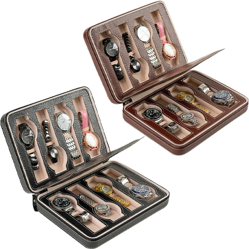 Portable Travel Watch Case - 2 Grids Black