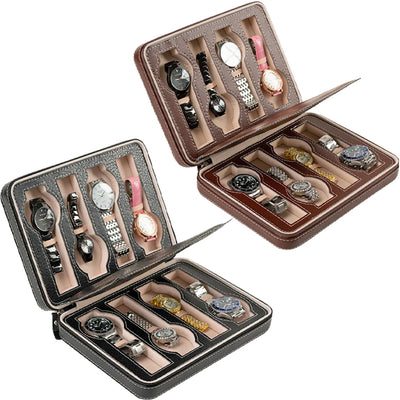Portable Travel Watch Case - 2 Grids Black