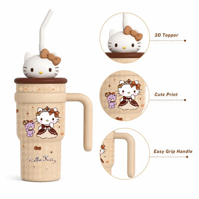 Sanrio Hello Kitty Tumbler Insulated Cup Travel Mug Straw Water Bottle Thermal Coffee Cup Portable Drinkware with Handle Charm