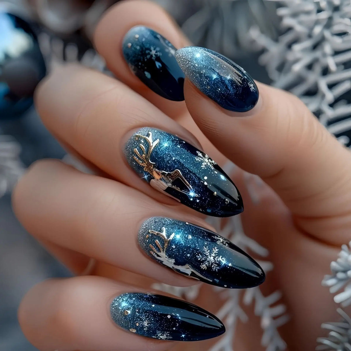 Christmas Snowflake Press-On Nails on hand