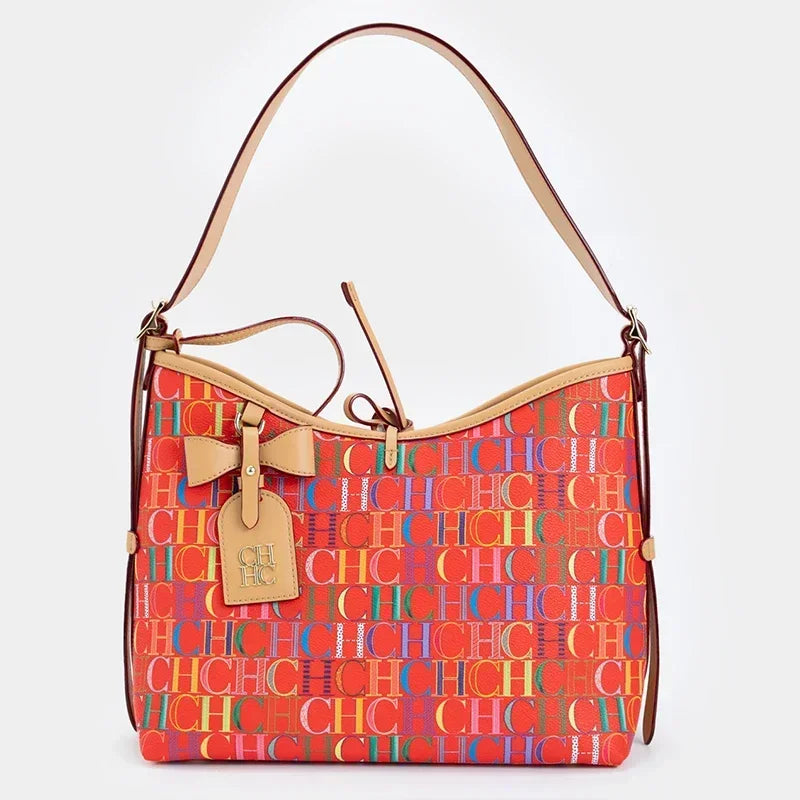 CH Hobo Bag Women Colorful Logo Print Shoulder Bag Large Capacity Top Handle Handbag For Work Bolsos