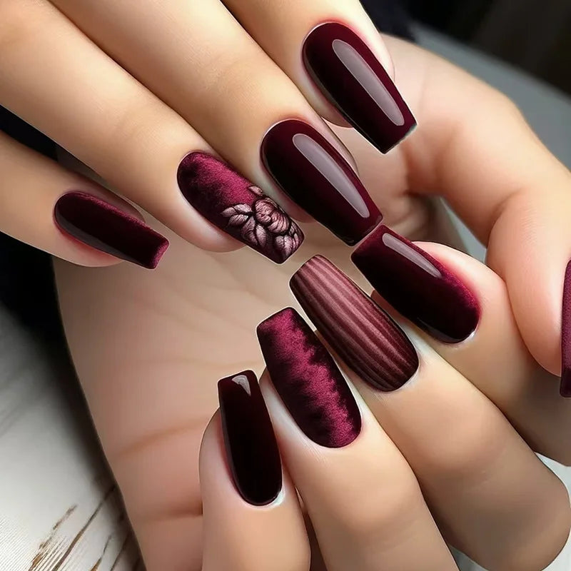 Velcrissa RougeVine Nails 24pc Medium Coffin Gothic Press-On Nails