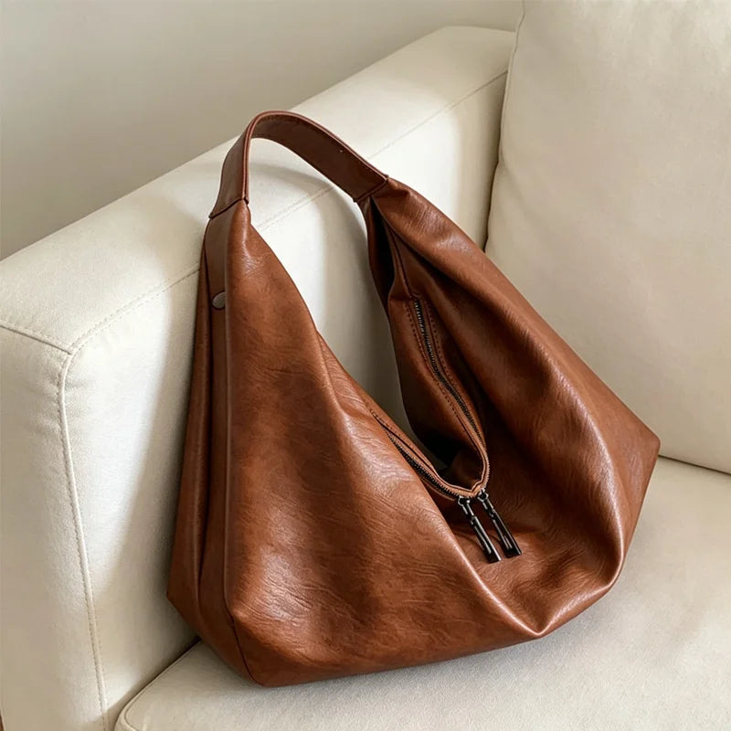 Trendy Large Capacity Hobo Bag - Brown
