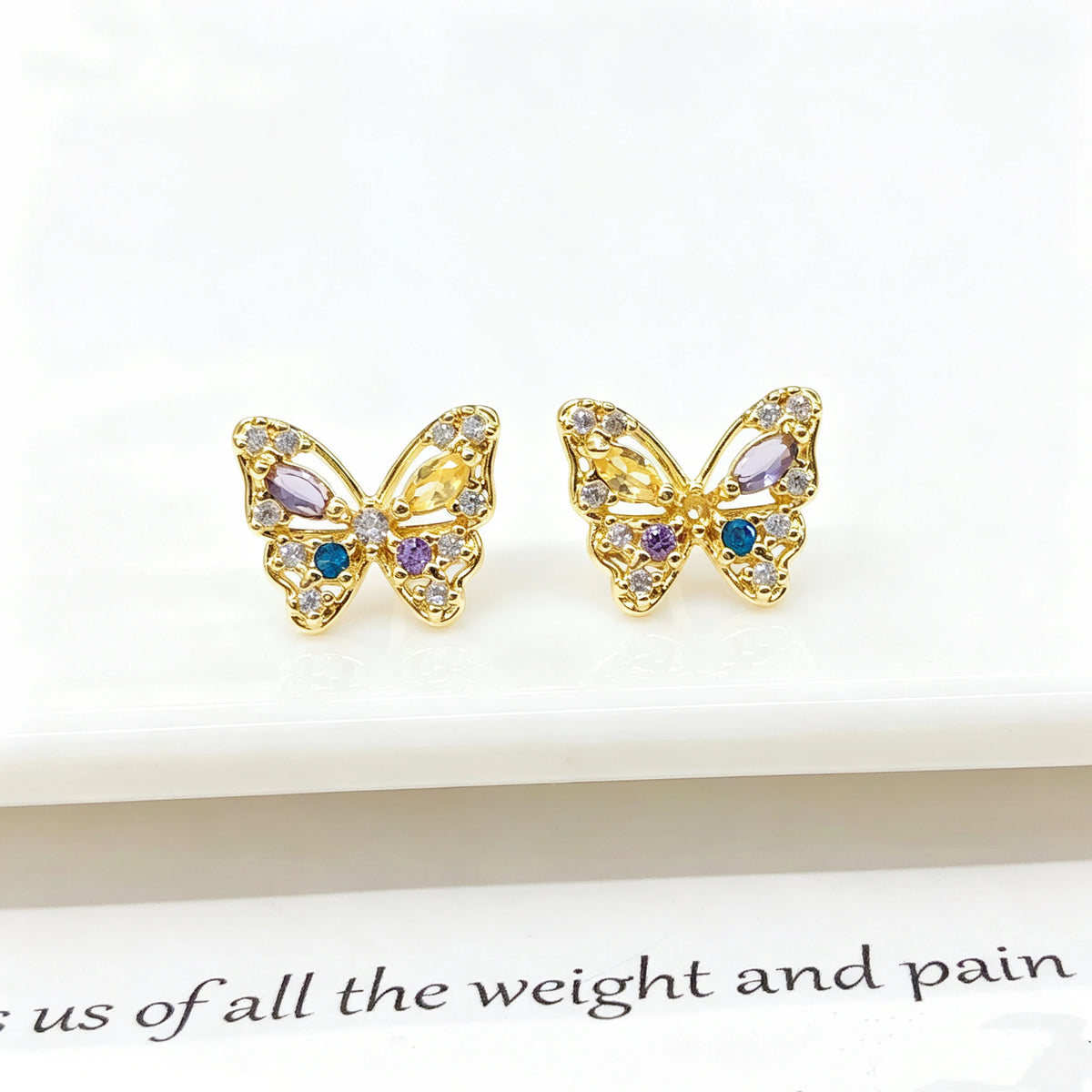 CZ Butterfly Stud Earrings size reference