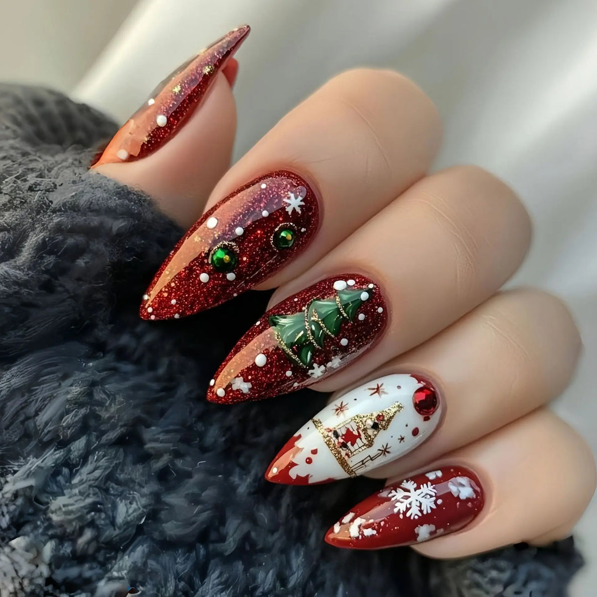 Christmas Snowflake Press-On Nails side view