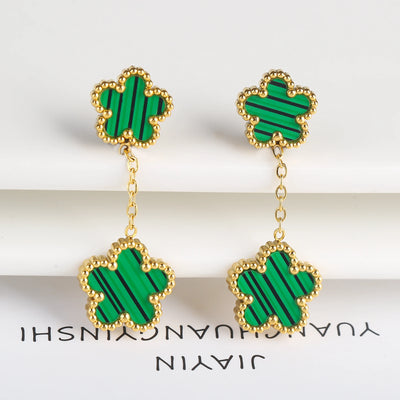 Five-Leaf Flower Drop Earrings - Blue