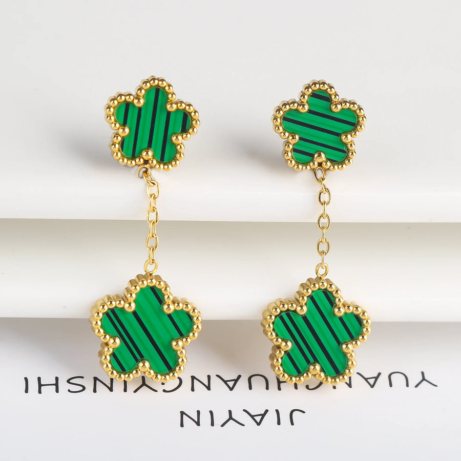 Five-Leaf Flower Drop Earrings - Blue