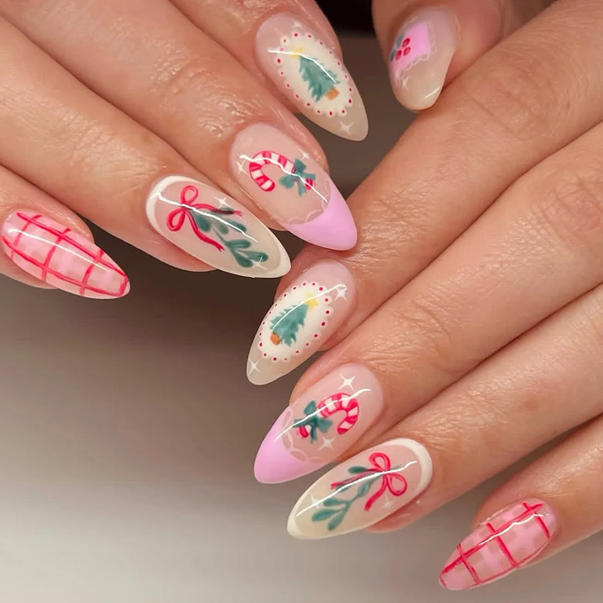 Christmas Snowflake Press-On Nails worn on hand