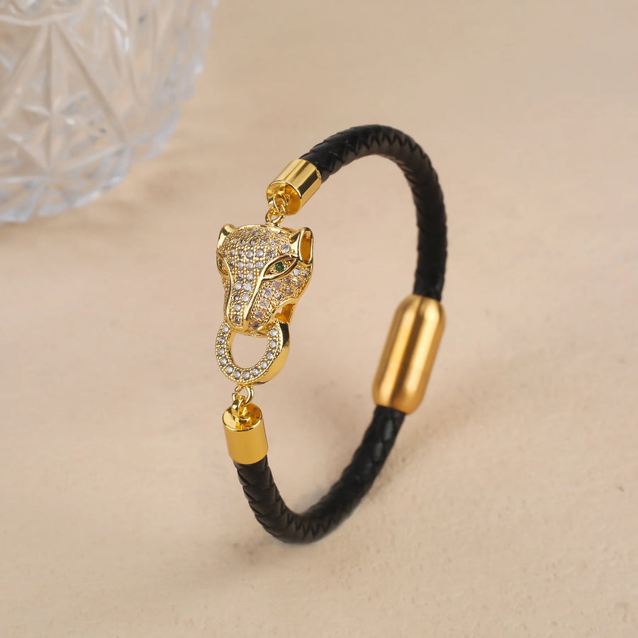 Braided Leather Charm Bracelet close-up