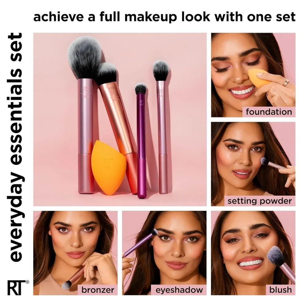 Real Techniques Everyday Essentials 5-Piece Brush & Sponge Set close-up