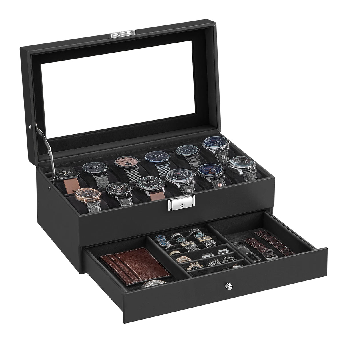 12-Slot Watch Box lockable drawer
