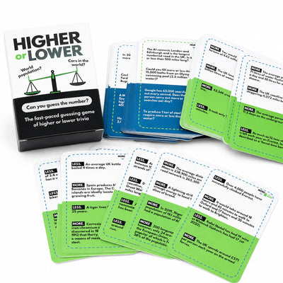 100 pcs cards Higher or Lower Trivia Card Game Fast Paced Guessing Game With Question Cards Compare Facts Choose