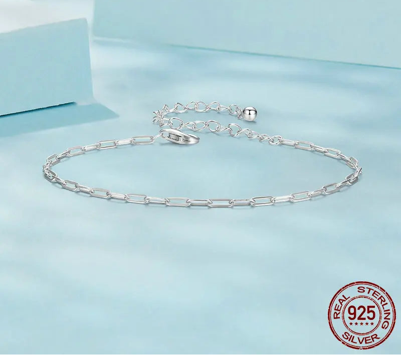 BAMOER Square Chain Silver Bracelet close-up