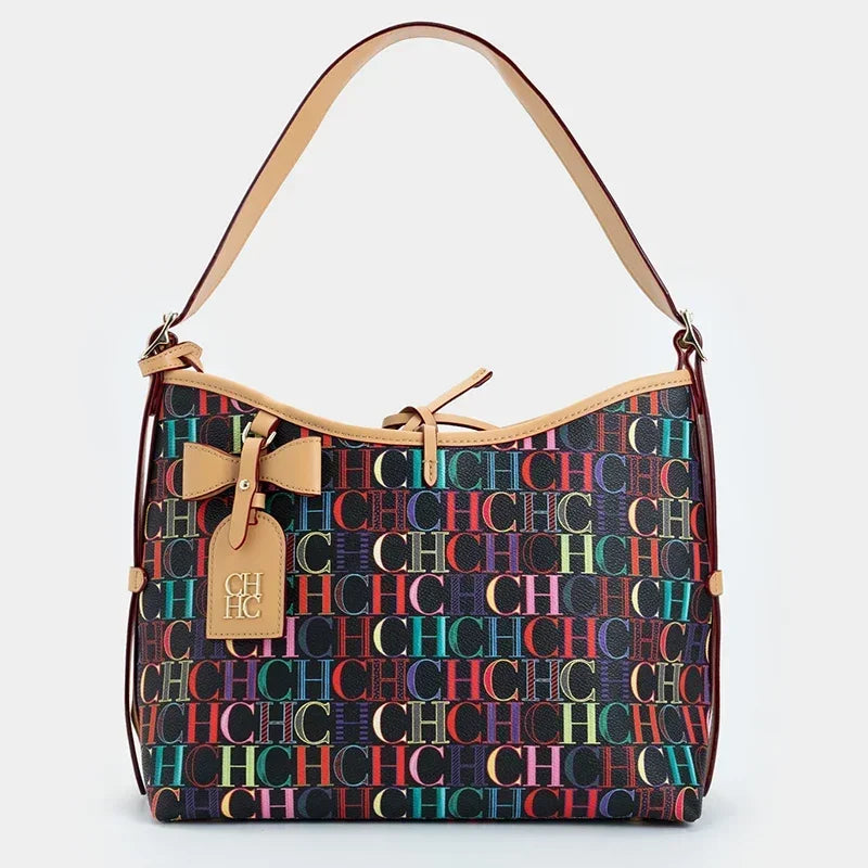 CH Hobo Bag Women Colorful Logo Print Shoulder Bag Large Capacity Top Handle Handbag For Work Bolsos