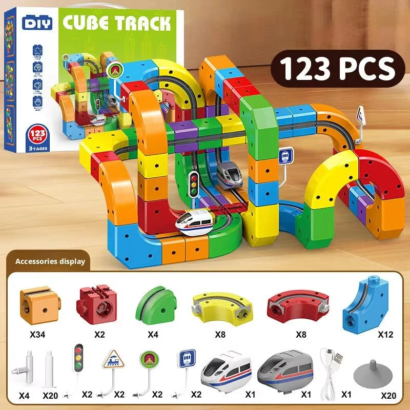 Magical Rail Train Building Cube in use