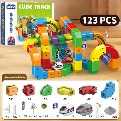 Magical Rail Train Building Cube in use