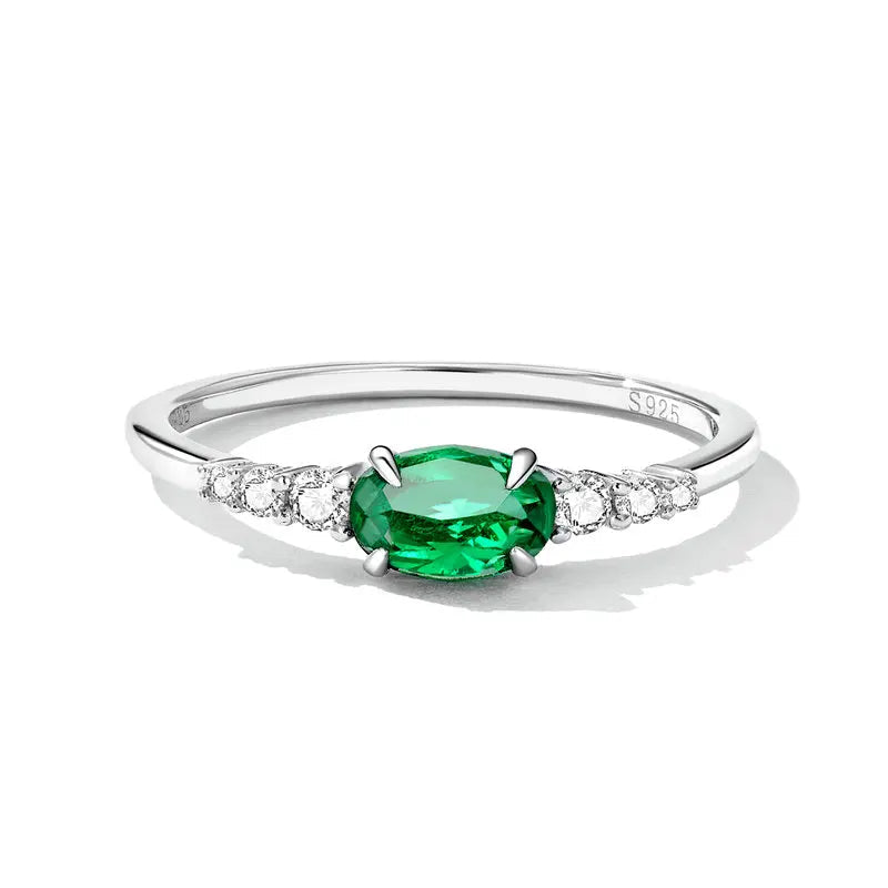 BAMOER Oval Gemstone Ring close-up