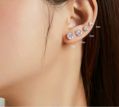 BAMOER Round CZ Stud Earrings worn