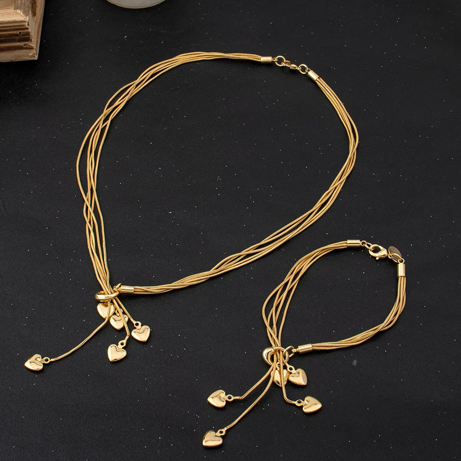 Heart Pendant Necklace & Bracelet Set close-up