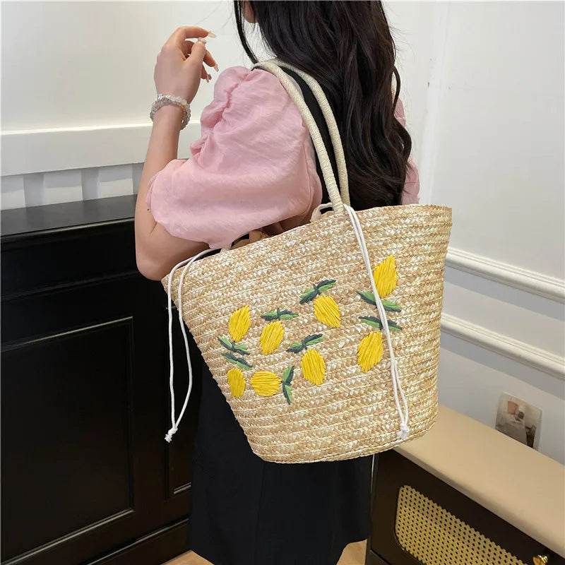 Braided Rattan Boho Bag worn crossbody