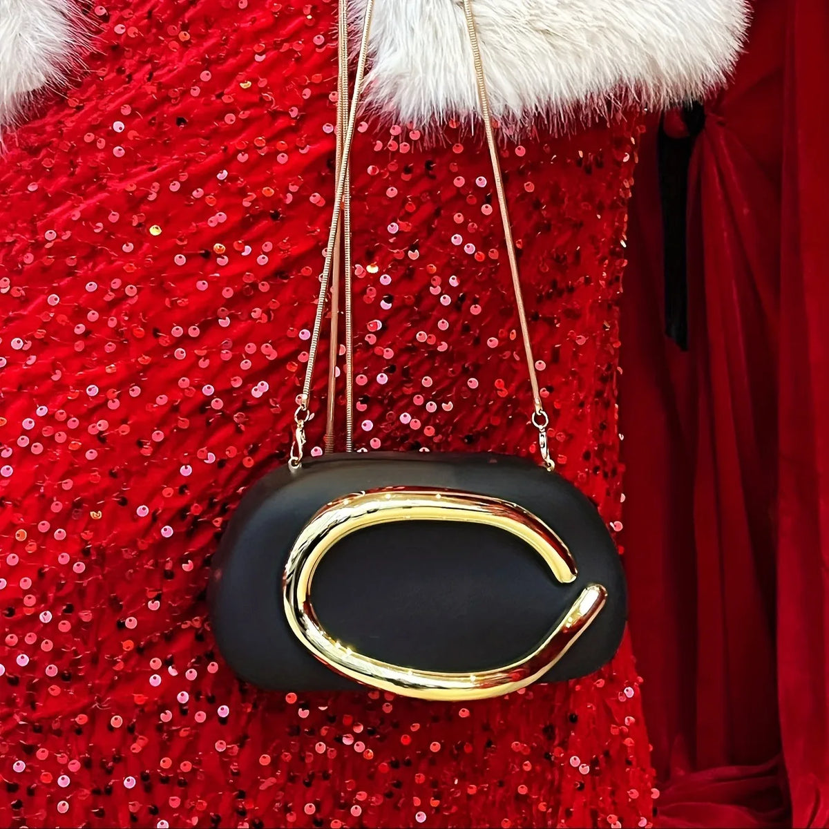Gold Closure Box Clutch - Black