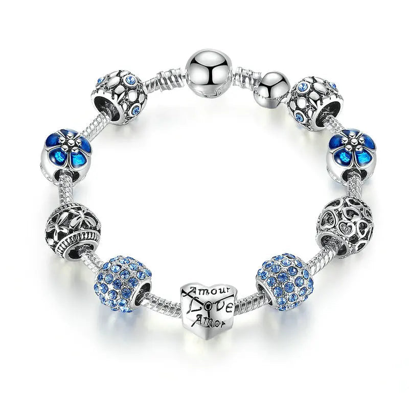 BAMOER Heart & Flower Charm Bracelet - Amorielle