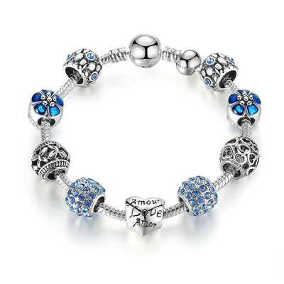 BAMOER Heart & Flower Charm Bracelet - Amorielle