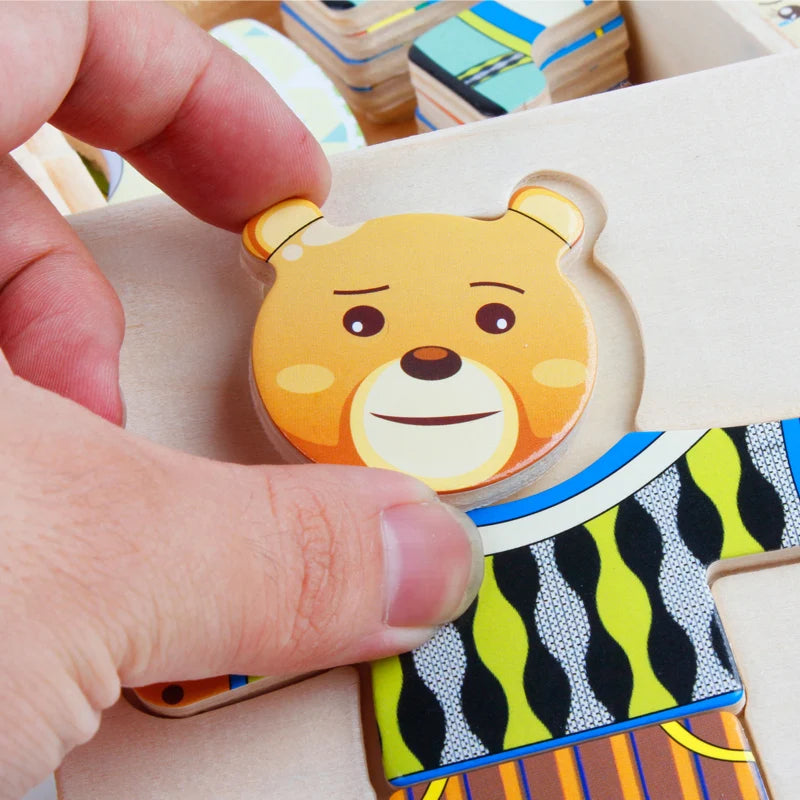Wooden Animal Dress-Up Puzzle components