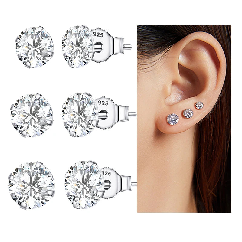 BAMOER 3-Pair CZ Stud Earring Set close-up