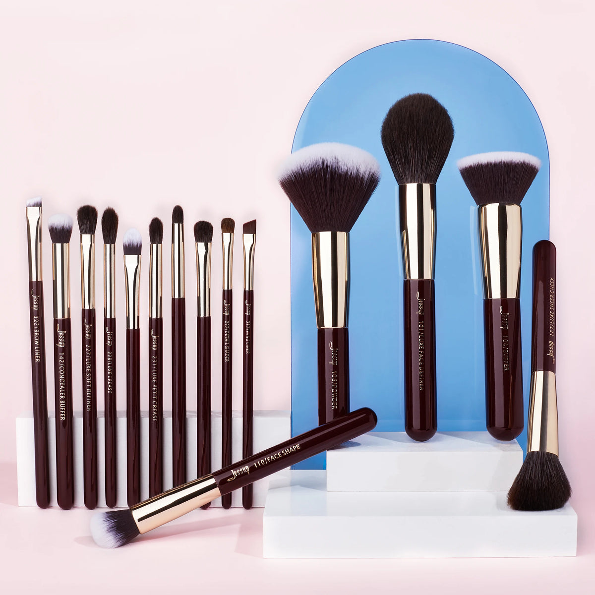 Jessup Makeup Brushes Set 15pcs Professional Makeup Brush Powder Eyeshadow Liner Foundation Blush Blending Zinfandel/Golden