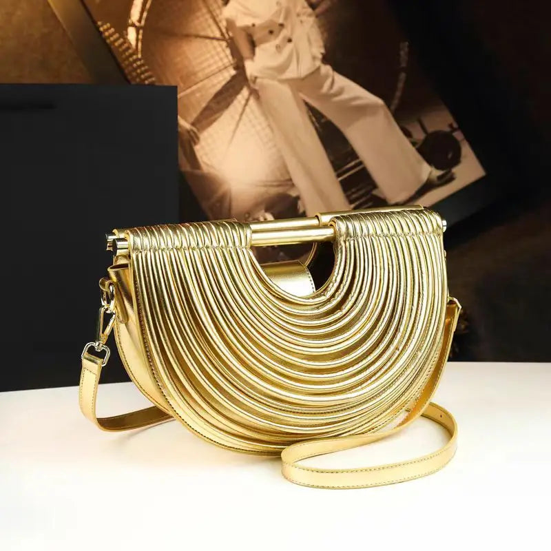 Handwoven Metallic Moon Hobo Bag - Silver