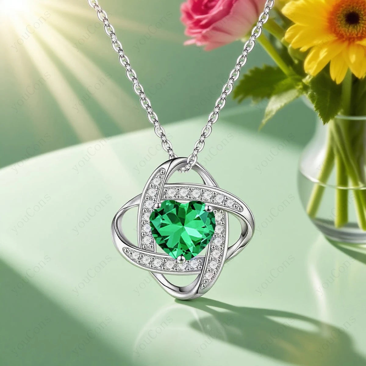 Green Heart Pendant Necklace close-up