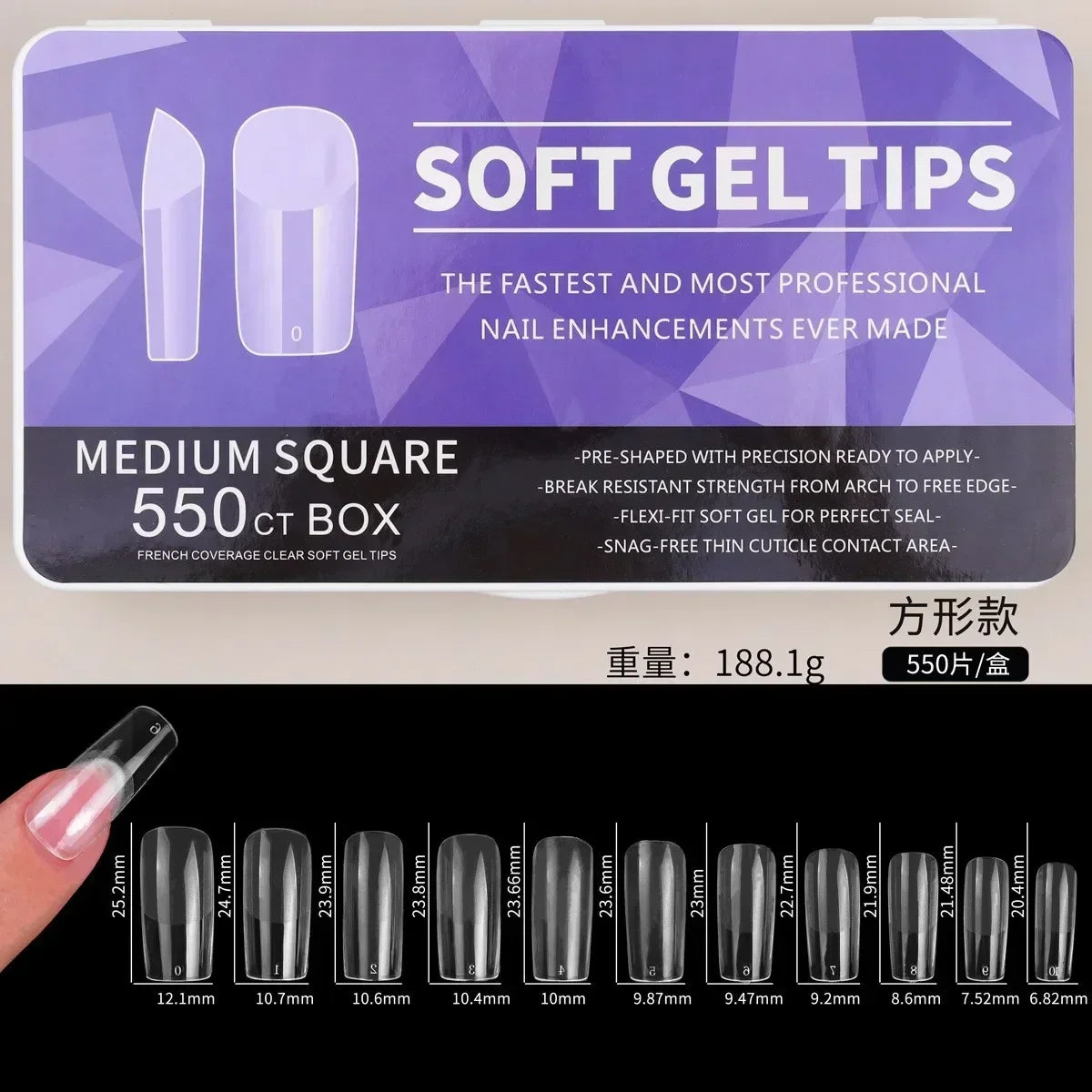 550-Piece Soft Gel Nail Tip Set on hand