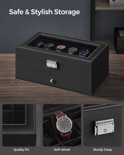 12-Slot Watch Box glass lid detail