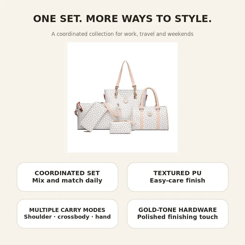 5-Piece Textured Handbag Set - Sky Blue