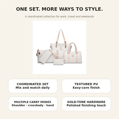 5-Piece Textured Handbag Set - Sky Blue