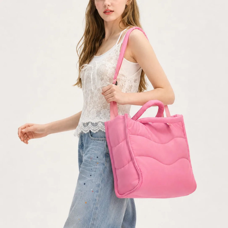 Soft Puffer Nylon Tote Bag - Pink