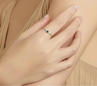 BAMOER Blue Zircon Ring worn