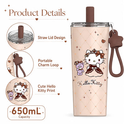Sanrio Hello Kitty Tumbler Insulated Cup Travel Mug Straw Water Bottle Thermal Coffee Cup Portable Drinkware with Handle Charm