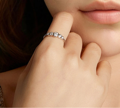 BAMOER Five-Stone Bezel Moissanite Ring size reference