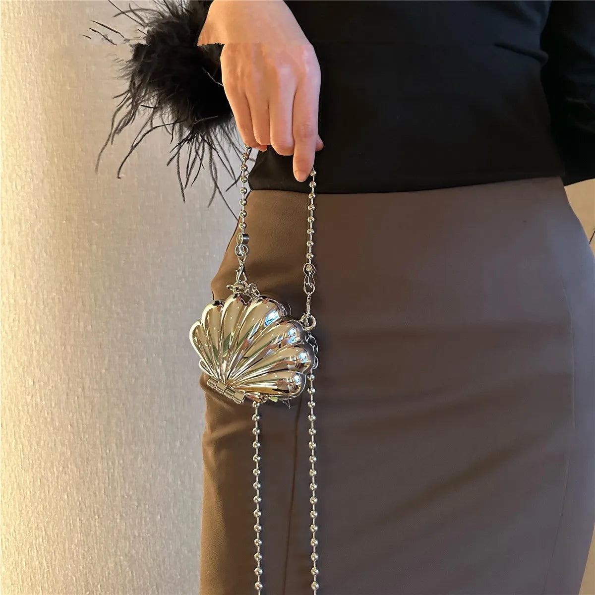 Heart-Shaped Rhinestone Evening Clutch worn crossbody