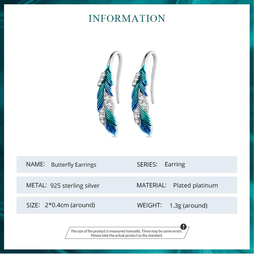 BAMOER Feather Earrings stone detail