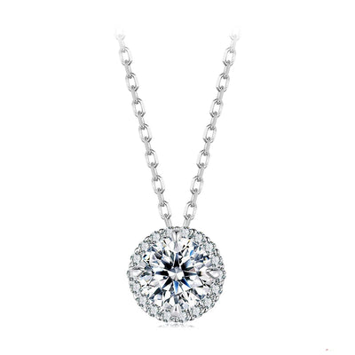 BAMOER Round Halo Moissanite Necklace close-up