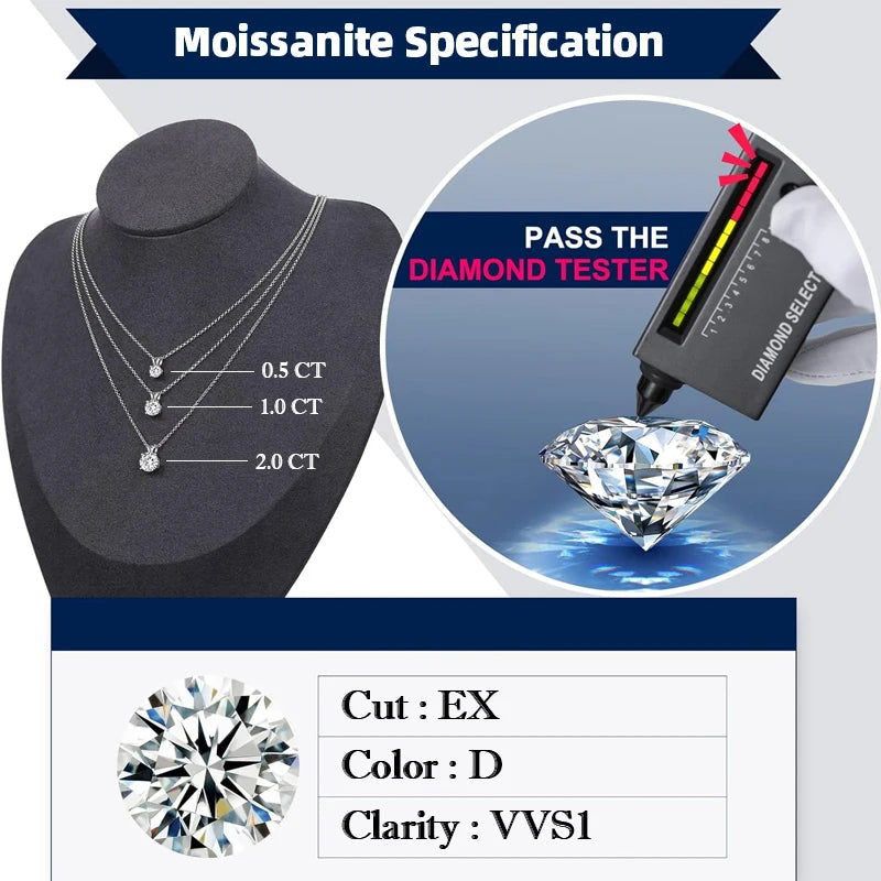 BAMOER Moissanite Bezel Pendant Necklace worn