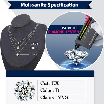 BAMOER Moissanite Bezel Pendant Necklace worn
