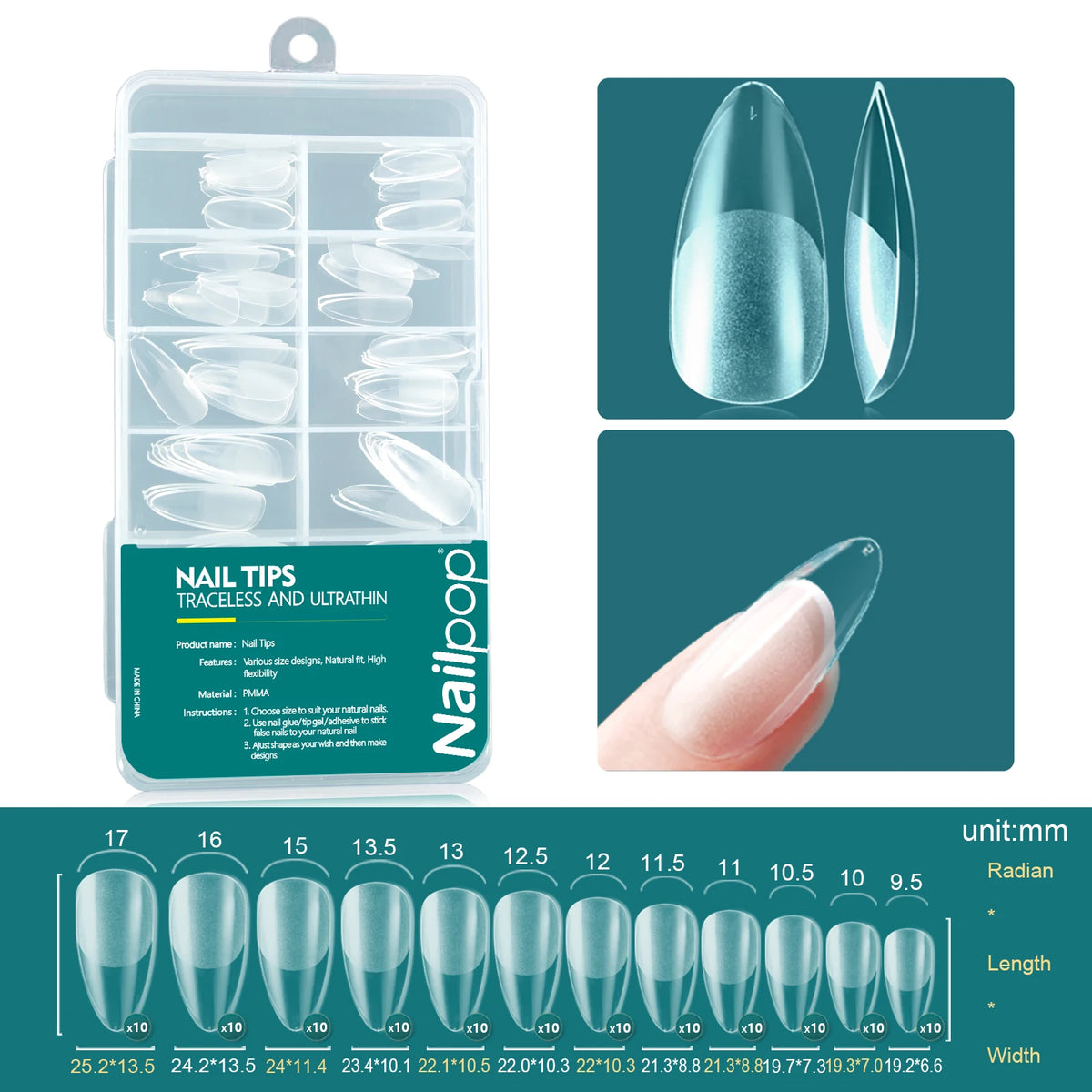 Nailpop 120pcs Shallow Nail Tips 12 Sizes  Flexible Soft Gel Tips Clear Press On Nails Acrylic Poly Gel Extension Salon Manicure