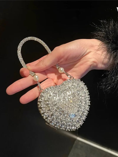 Heart-Shaped Rhinestone Evening Clutch
