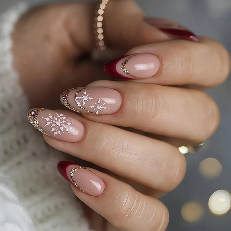 Christmas Snowflake Press-On Nails holiday styling