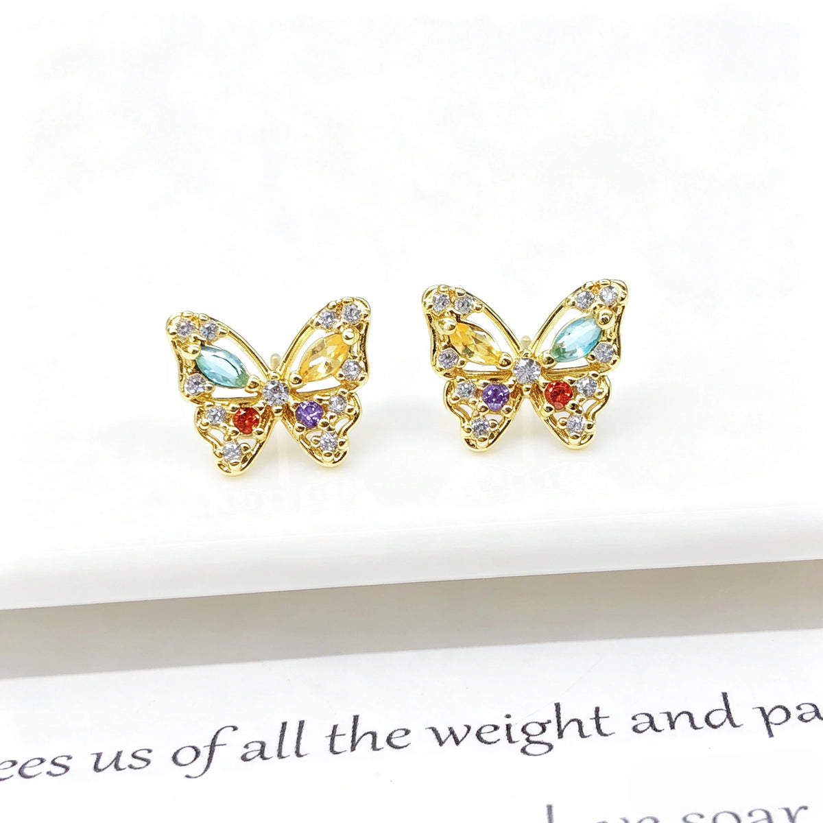 CZ Butterfly Stud Earrings crystal detail